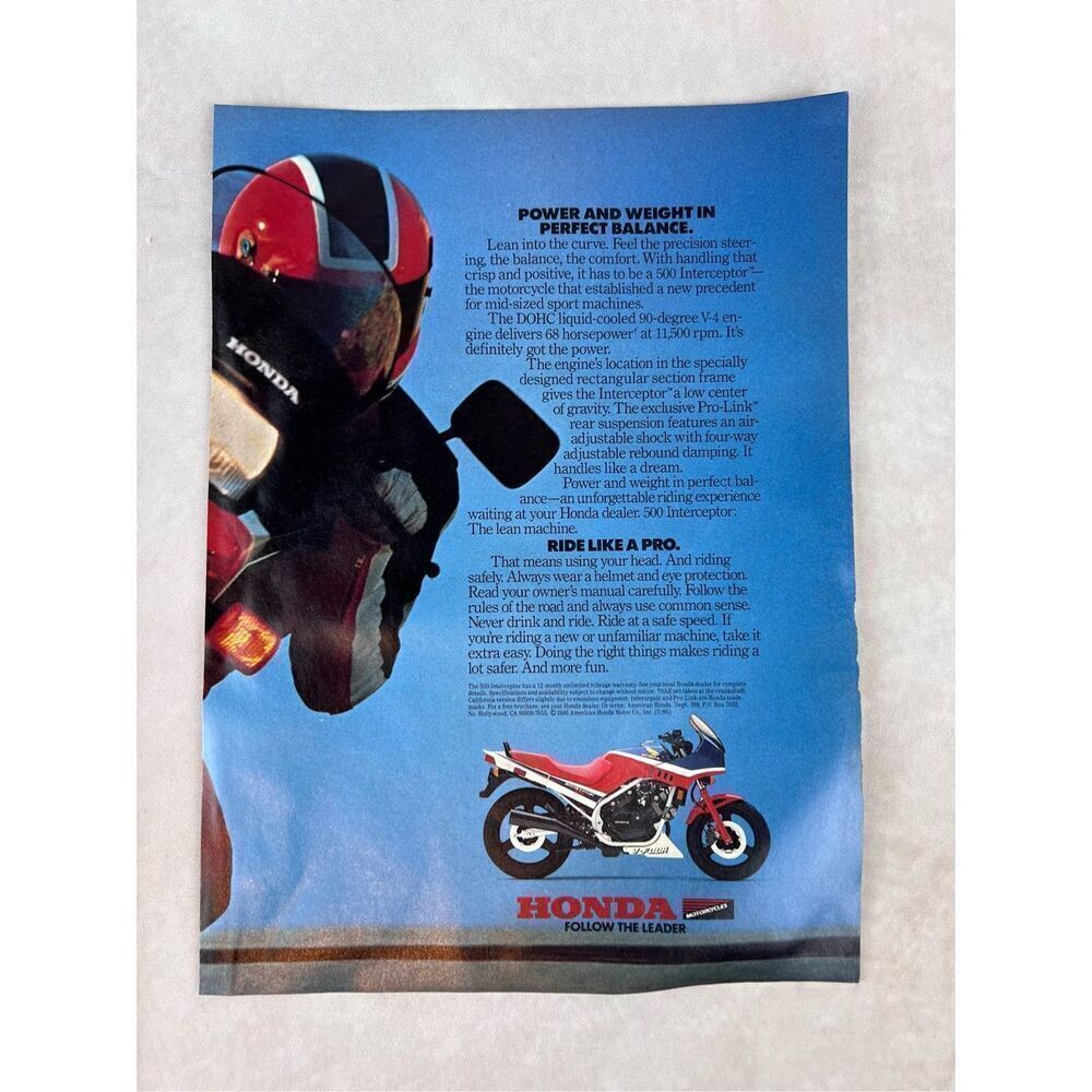Vintage 1985 Honda Motorcycle Print-Ad
